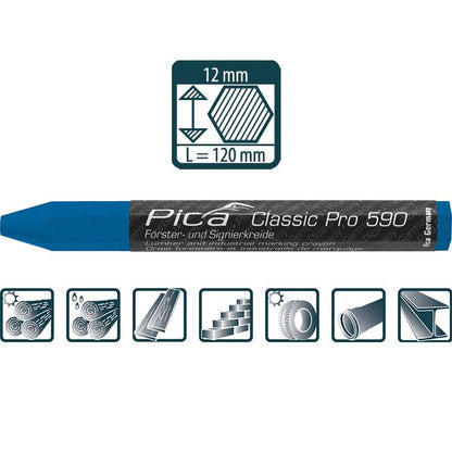 Pica Försterkreide PRO, 12x120mm, blau